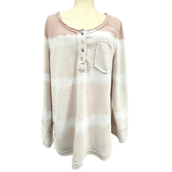 POL Tie Dye Henley Thermal Top Women's L Boho Soft Girl Cozycore Sustainable - Picture 1 of 7